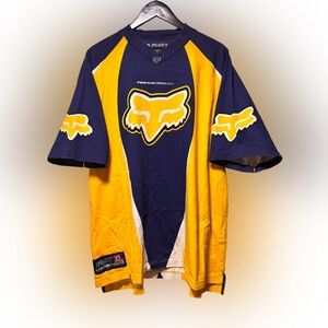 Vintage 90s Fox Racing Motocross Moto Jersey FX Blue Yellow Dirt Bike Mens XL